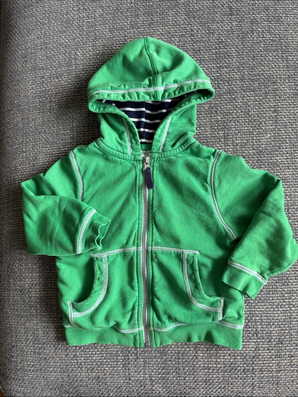 Hanna Andersson Green Stripe Lined Hoodie Sweatshirt Size 3 (90) Kids Pullover